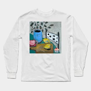 Polka dot chair lemons blue flower vase Long Sleeve T-Shirt